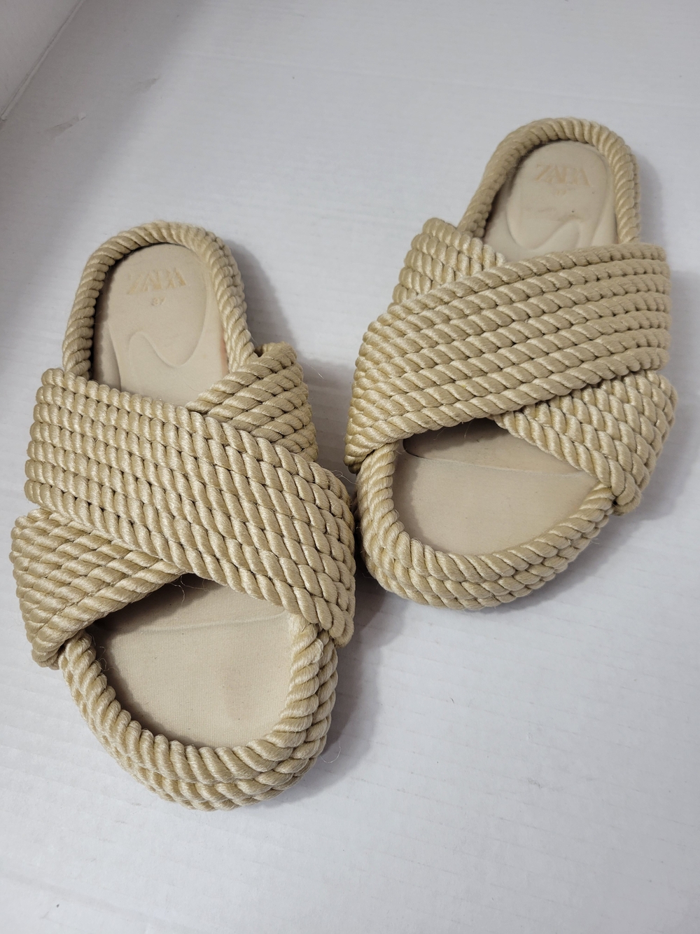 Zara Rope Slide Sandals in Beige